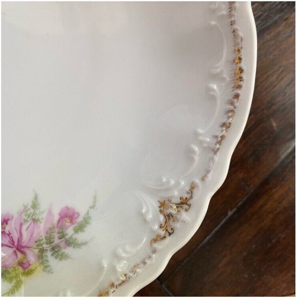 Weimar Germany Vintage Floral Serving Bowl 8.5 Diameter Gold leaf Detail - Picture 7 of 8